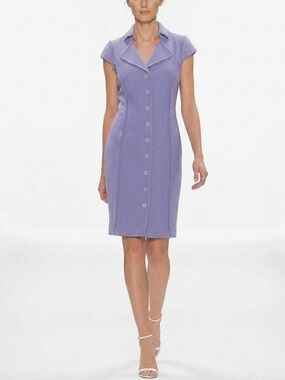 WORTH Lavender Pipeline Tweed Shirt Coat Dress Button Down Cap Sleeve NWT - 8